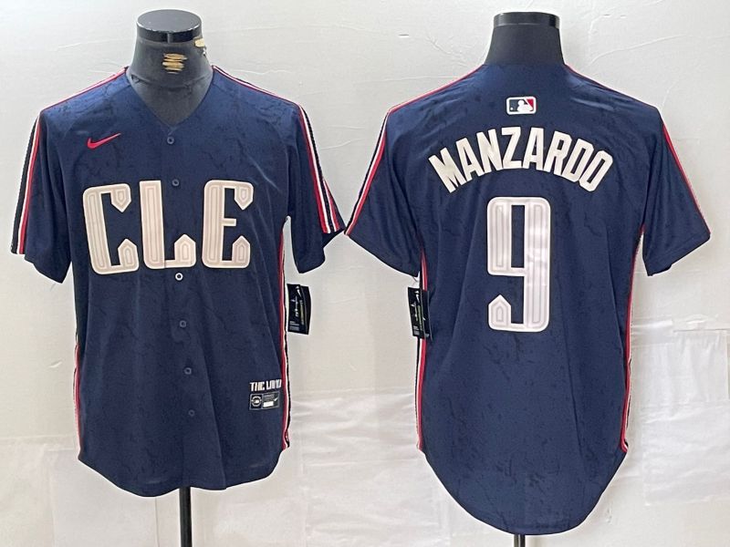 Men Cleveland Indians #9 Manzardo Blue City Edition Nike 2024 MLB Jersey style 1